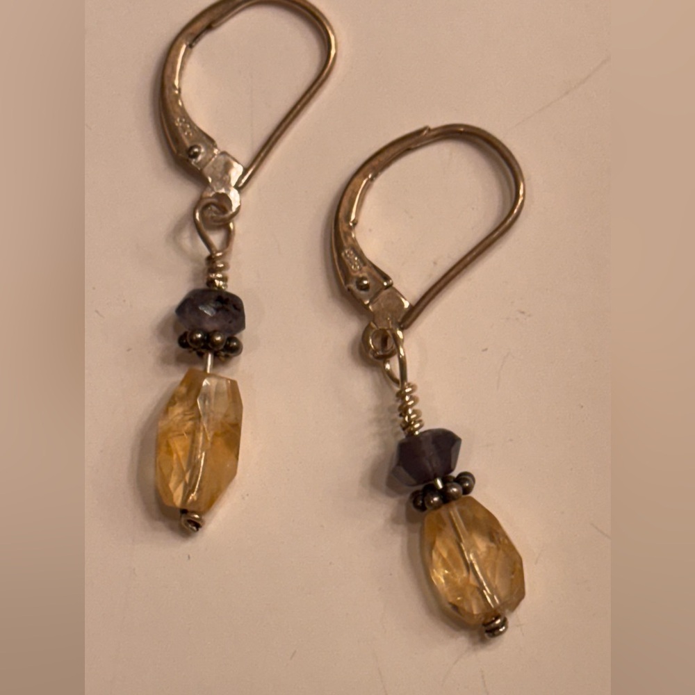 925 Gold and Purple Drop Earrings